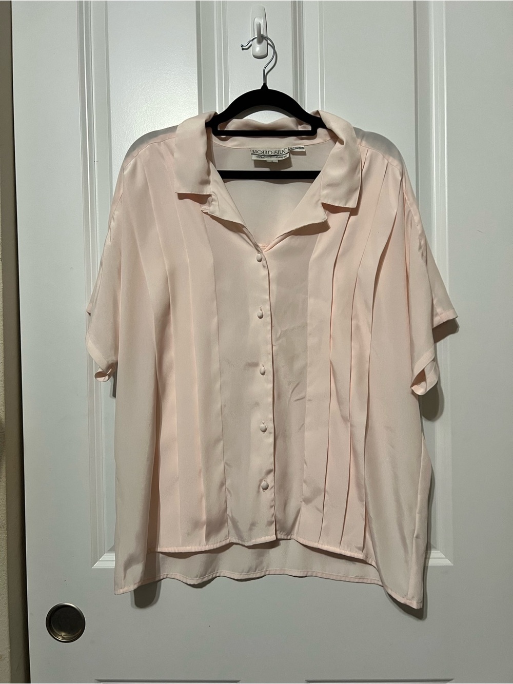 Vintage Liquid Silk by Peters & Ashley Pink Satin Pleated Blouse - Size 12